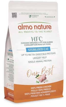 Almo Nature HFC Our Best – Adult steriliserad – torrfoder för steriliserade katter – färsk kyckling – för viktkontroll, livsmedelskvalitet, glutenfri, monoprotein – 1,2 kg