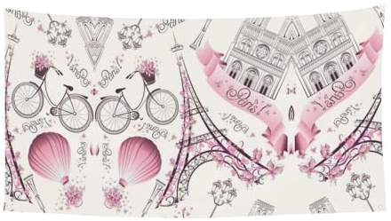 Festone decorativo da appendere a tema Parigi con Torre Eiffel e fiori, ideale per feste e riunioni di famiglia, adatto per barche e giardini