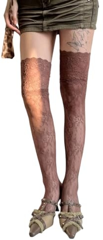 Calcetines largos de malla colorida sobre la rodilla para mujer, con patrón de flores de encaje completo, medias altas hasta el muslo, medias de lencería, calcetines elegantes de encaje para botas