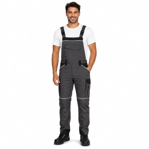 BWOLF Daytona - Mono de trabajo elástico para hombre, 97% algodón, 3% elastano, con refuerzo Oxford 600D, reflectores Re-Flect, bolsillos multifunción, gris, 4XL