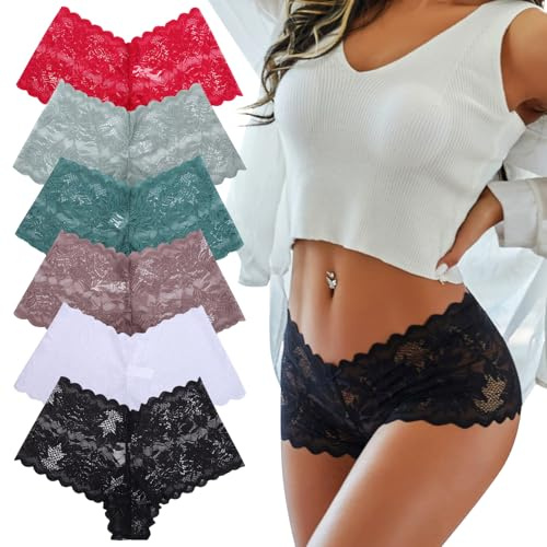 InfiniZer 6PCS Lace Underwear Women, Ladies Knickers Multipack Sexy Breathable Hipster Panties