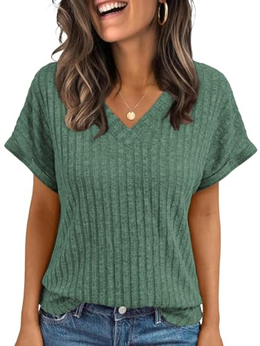 Cuptacc T-shirt för damer, lätta toppar, v-ringade, kortärmade toppar för damer, basic, tunika, eleganta skjortor, sommar