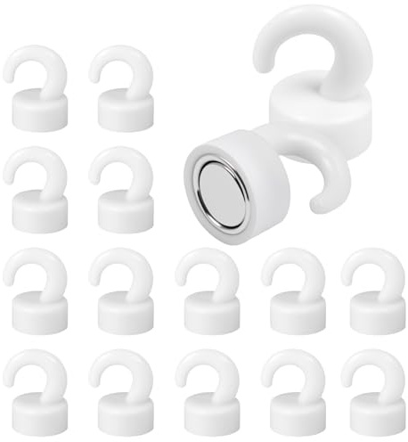 Rbleote 16 Pezzi Ganci Magnetici,Mini Powerful Calamite Con Gancio,Multifunzionale Gancio Magnetico Extra Forte,Adatto Per Uffici,Campeggi,Cucine,Aule Scolastiche,Navi Da Crociera E Officine (Bianco)