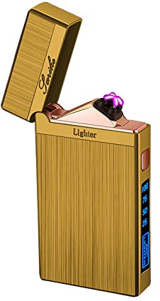 SKRFIRE Accendino antivento ad arco ricaricabile USB-C con suono di apertura nitido, display della batteria, luce LED, corpo in metallo spazzolato per fuochi d'artificio, campeggio, regalo per interni