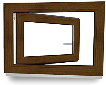 Kellerfenster - Fenster - Dreh- & Kippfunktion - innen nussbaum/außen nussbaum - BxH: 70 x 50 cm - 700 x 500 mm - DIN Rechts - 2 fach Verglasung - 60 mm Profil