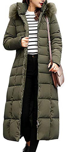 Army Green Asian Women's Winter Maxi Puffer Coat - Trendy Cotton Padded Parka - Lady's Long Coat - Size L