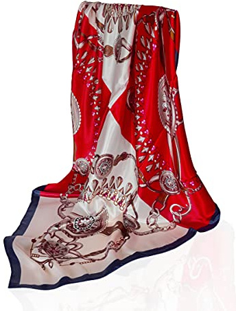 Pañuelo de seda para mujer 90 x 90 cm, elegante pañuelo de satén, pañuelo para el cuello, pañuelo para la cabeza, pañuelo para la cabeza, pañuelo para mujer, bufanda, bandana Cuadrado rojo