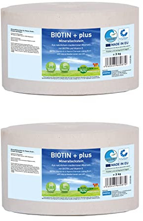 imima Mineralleckstein Pferd BIOTIN + Plus Salzleckstein Set 2 x 3kg - Salzlecksteine für Pferde, Schafe, Ziegen und Wild - Salz Leckstein Mineralstein