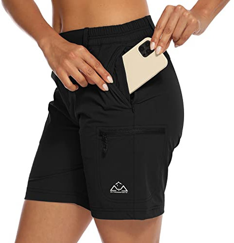 donhobo Women's Walking Hiking Shorts, Ladies Summer Cargo Shorts Lightweight Quick Dry Outdoor Casual Stretch Shorts Trousers with Zipped Pockets Black M