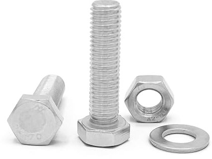 NOLDAR | Boulons à tête hexagonale DIN 933. Acier inoxydable AISI 304 (A2). M8 x 50mm. Comprend 20 vis avec 20 écrous et 20 rondelles (60 pièces). Vis hexagonales entièrement filetées