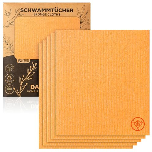 DANIHOME® Schwammtücher & Spültücher Set in Orange 5er-Set - Vielseitige Waschlappen, Geschirrtücher Baumwolle & Spüllappen - Nachhaltige, Effiziente Haushaltshilfe - Deine Wahl für Sauberkeit