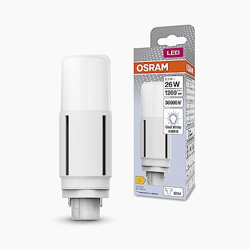 Osram DULUX LED D26 VT EM, G24D, 9,5W, 1200lm, 4000K, kaltweiße Lichtfarbe, für vertikale Applikationen geeignet dank Abstrahlwinkel von 300 Grad, extrem lange Lebensdauer, keine Aufwärmzeit