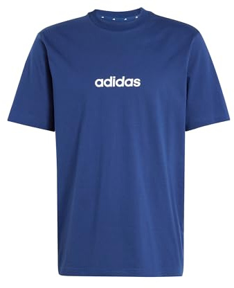 adidas Uomo Essentials Linear Single Jersey Shirt, Dark Blue/White, L