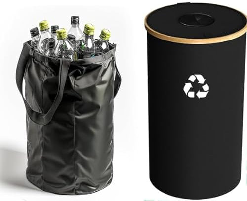 Surplex Bottle Bin with Flip Lid, 100L Large Recycling Bin for Kitchen, Anti-odour Deposit Storage Empty Bottle Collection Collector with Removable Bag, for Can Plastice Paper Glass Stickers, Black
