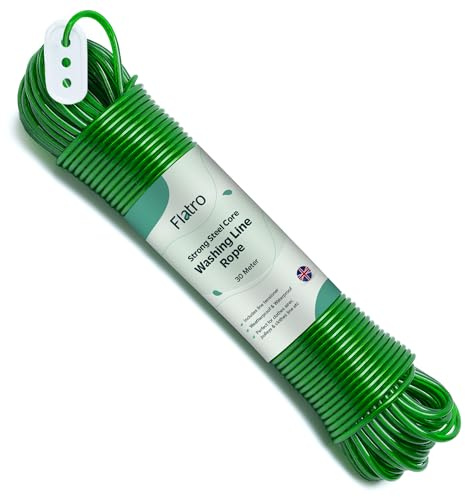 Washing Line Rope 30m/100ft | Strong Thick Clothes Lines for Outside with 200kg Pulling Force | Rust Resistant, Easy to Clean Steel Core PVC Clothes Line Rope | Clothesline for Drying Garments Outdoor