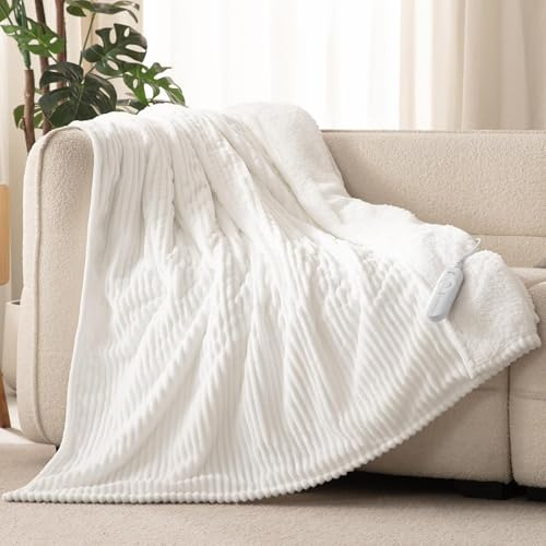 Reaks Heated Throw Blanket, 5 Heat Levels, 3 Hours Auto-Off, 50x60, White