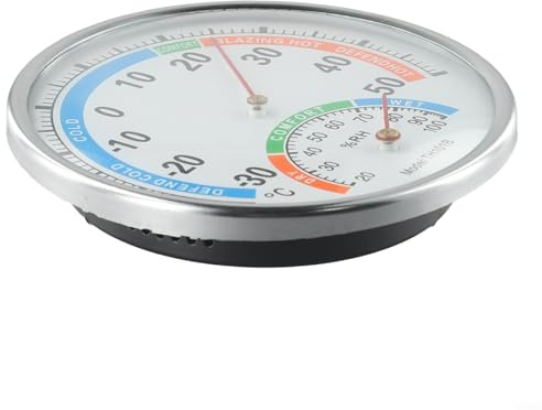 Termómetro higrómetro Temperatura Medidor de humedad analógico interior con carcasa de metal Pantalla de zona de confort para el hogar, dormitorio, cocina, sótano, sauna, monitoreo de terrario (blanco