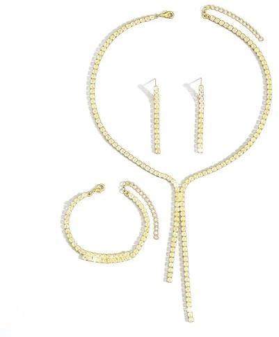 XFSRG Parure Gioielli per Donna con Strass Bracciale Collane e Orecchini Set Gioielli da Sposa Ballo Formali per Donne e Spose (Oro)
