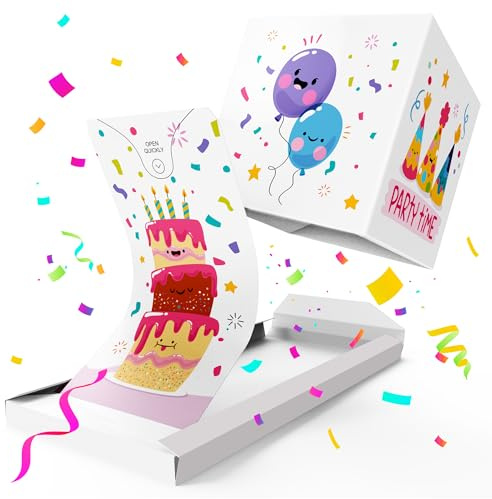 «BOOM!» Biglietto di Auguri Esplosivo Coriandoli Buon Compleanno (tempo di festa), Cartolina Scherzo divertente Sorpresa Pop up per lui, lei