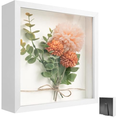 Cadre Photo 3D, Cadre Photo Profond à Remplir 25 x 25 cm, avec Plaque Acrylique Transparente, Cadre Objet 3D Profond 3cm, Cadre Stéréoscopique Carré, pour Les Photos, Bouquets, Les œuvres d'art DIY