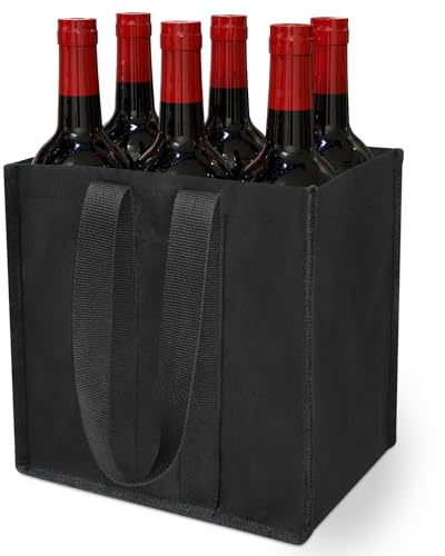 Delixike Sac à bouteilles pour 6 bouteilles - Pliable avec séparateurs - Panier à bouteilles indéchirable pour bière, vin, boissons - Noir - 1 pièce