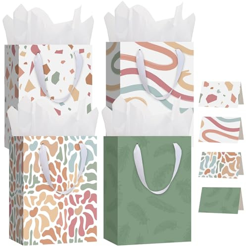 woric 4 Medium Gift Bags With Tissue Paper & Cards, 27 x 20 x 12 Cm