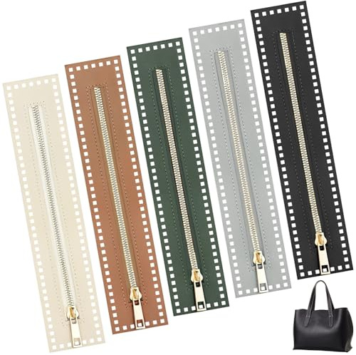JAXICREY Chiusura lampo per uncinetto, 5 colori in pelle PU con chiusura lampo all'uncinetto con fori, lunghezza 27 cm, per borse fai da te all'uncinetto, cucito, progetti artigianali