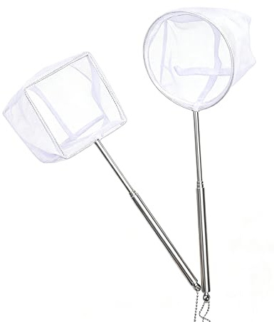 2 Pcs Fish Net Aquarium, Aquarium Net with Extendable Long Handle,Fine Mesh Small Fish Nets，Fish Net for Fish Tank，for Shrimp & Bettas Aquarium Accessories (Round and Square)