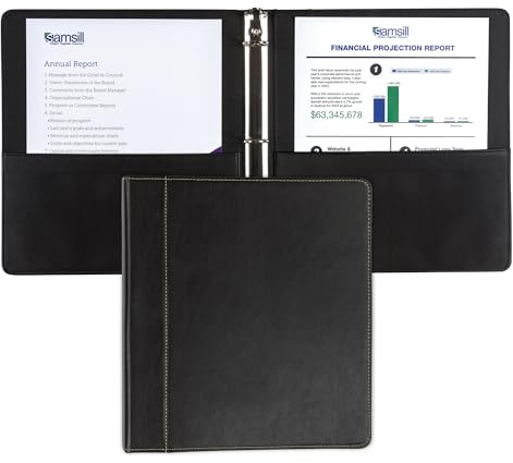 Samsill 1 Inch 3 Ring Binder, Leather, Black with Contrast Stitching, 8.5X 11 Inch, 3 Rings, Notebook Binder, Portfolio Organizer, Planner, Journal