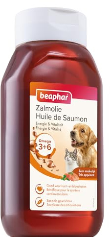 BEAPHAR – Olio di salmone per cani e gatti – Integratore alimentare – Omega 3 e 6 – Benefico sul sistema cardiovascolare, sul mantello e sulle articolazioni – Assunzione di energia – 430 ml