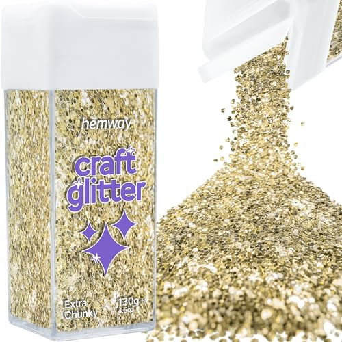 Hemway Craft Glitter Shaker Champagne Gold 130g Extra Chunky | for Resin & Epoxy Crafts, Christmas Art Supplies, Nail, Body, Face, Eye, Festival, Crafting, Slime, Sparkle