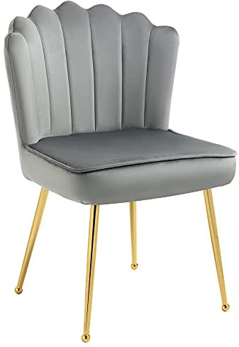HOMCOM Shell Luxe Velvet Accent Chair with Gold-tone Metal Legs, Modern Vanity Chair for Living Room, Bedroom, Home Office, Grey