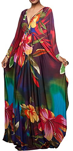 LikeJump Boho Kaftan Maxi Vestido Largo de Playa Kimono para Mujer Traje de Baño