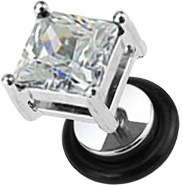 Taffstyle Pendiente falso piercing de oreja Plug con cristal cuadrado