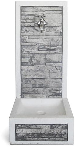 Fontana a muro in cemento anticato color grigio, 40x40x92 cm