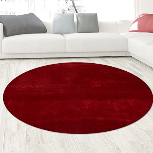 CARPETIA Alfombra Shaggy de Pelo Alto Lavable Antideslizante roja tamaño 120 cm Redonda