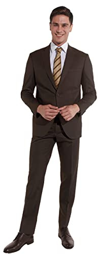Steffen Klein Herren Anzug - Regular Fit - Größe 102 - Zweiteiler Business Anzug - Elastischer Komfort - Klassischer Schnitt - Braun