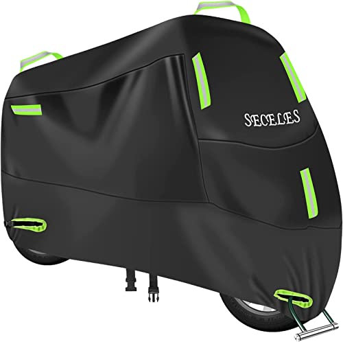 Scooter Cover Waterproof Outdoor Indoor, 300D Oxford Motorbike Moped Rain Dust Cover with 7 Reflective Strips and 2 Windproof Buckles, 2 Lock Holes and 1 Storage Pouch (M: 79 x 35 x 39 inch)