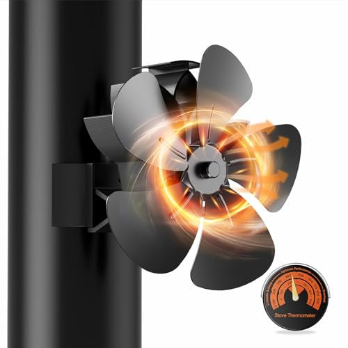 Yontwe Magnétique Ventilateur Poele à Bois 5 Pales Ventilateur Cheminée Alimenté à la Chaleur Ventilateur Silencieux avec Protection Contre le Surchauffe pour Poêle à Bois Cheminée Gas