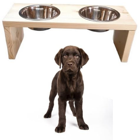 Futterstation Doppelnapf Pet Diner Holz Ständer Hundenapf Katzennapf Hundebar Futterbar handgefertigt hell 50 x 19,5 x 17,5 cm 0,9 L