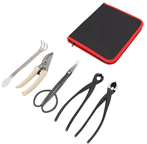TYCIONG Bonsai Tool Set 5 Pieces Bonsai Tool Set Carbon Steel Bonsai Scissors Rake Branch Cutter Pruner Pliers Garden Tools in Storage Bag