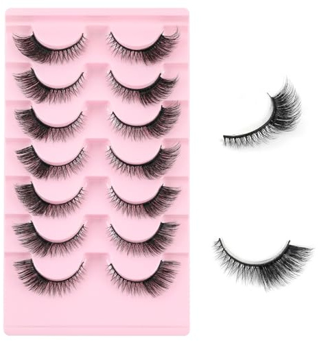 Kiusatig Eyelashes Natural Fox Eye Lashes Cat Eye Lashes Fluffy Wispy Lashes 7 Pairs False Eyelashes Faux Mink Lashes (L-01)