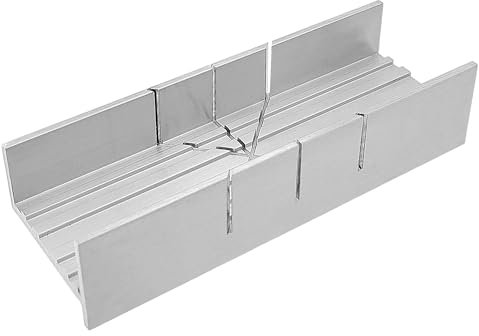 Viganoc Caja ingletadora de metal de construcción de aluminio y acero, caja de inglete pequeña de 5.3 pulgadas para sierra manual y sierras de mano con 3 ángulos de corte, ideal para cortar madera y