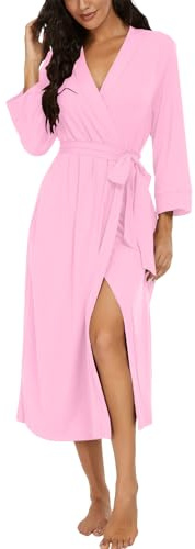 PrinStory Dammorgonrock, lätt 3/4 ärmar, morgonrock, v-ringad, kimono, kläder, långa nattkläder