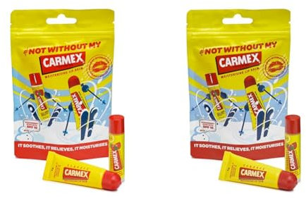 Carmex Autumn/Winter Lip Balm Pouch (1x Classic Tube & 1 Strawberry Stick) Softens & Hydrates Lips (Pack of 2)