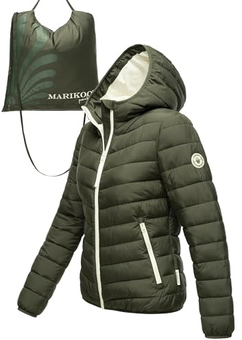 MARIKOO - Giacca leggera da donna trapuntata corta con borsa interna per il trasporto per riporla e trasportarla facilmente, taglie S-3XL, verde oliva scuro, M