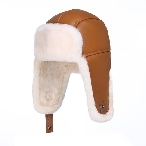 Sombrero de Trampero Unisex,Cálido Gorro de Aviador Ruso,Sombrero de Piel térmica en Invierno,Camello,M