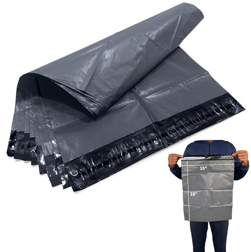 JeeJaan® 500 Large Grey Postage Bags 15 x 18 - (381 x 457mm) Strong Self-Adhesive Poly Mailing Postage Bags Water-Proof and Tear-Proof Parcel Bags