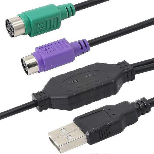 TECHZOCO Cable conversor PS2 a USB, Adaptador de USB a Cable del Teclado y el ratón, Conmutador KVM, convertidor para Teclado y ratón, Compatible con Windows y Linux, 15 cm, Gris