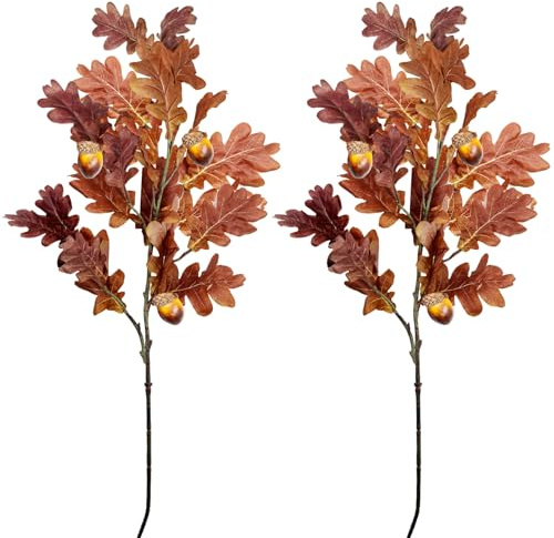 SNAIL GARDEN 2 Steli Fiori Autunnali Finti di Quercia con Ghiande - 100cm, Steli Decorativi Autunnali per Vasi, Decorazioni Autunno per Matrimoni, Portici, Cortili